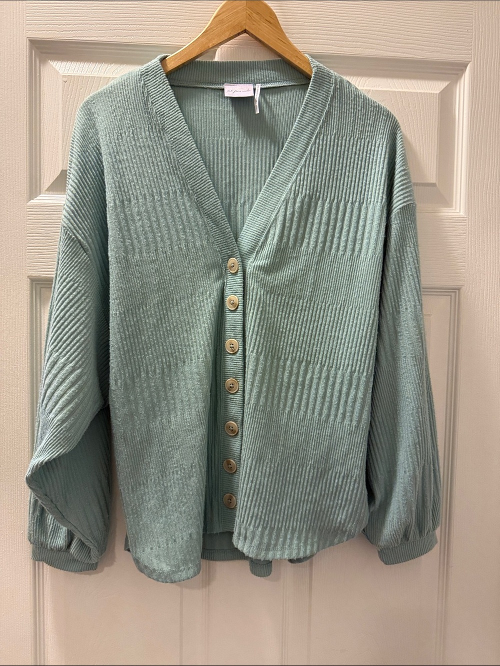 Anthropologie Out From Under  Aqua Green/ Blue Ribbed V-Neck Button Cardigan